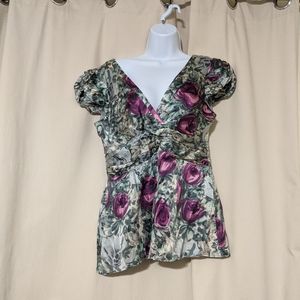 Nanette Lepore Floral Blouse - Purple and Green